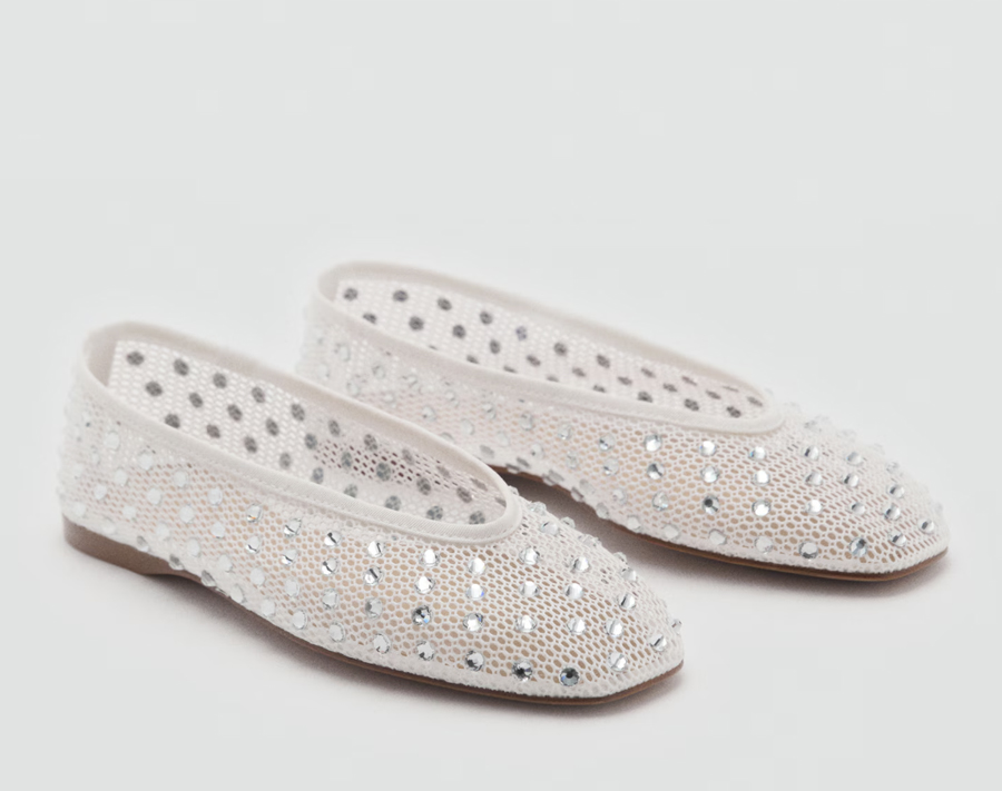 ballerines en maille blanche à strass mango 