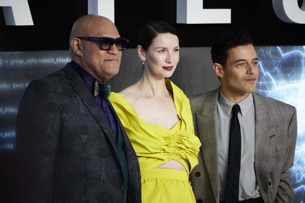 Laurence Fishburne, Rami Malek, and Caitríona Balfe at The Amateur premiere at the Odeon Luxe Leicester Square in London, March 31, 2025. Photo by StillMoving.Net for The Walt Disney Company Limited.