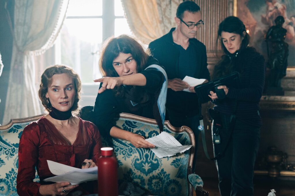 Diane Kruger and Jessica Palud on the set of the series Merteuil (2025). © Caroline Dubois/HBO Max.