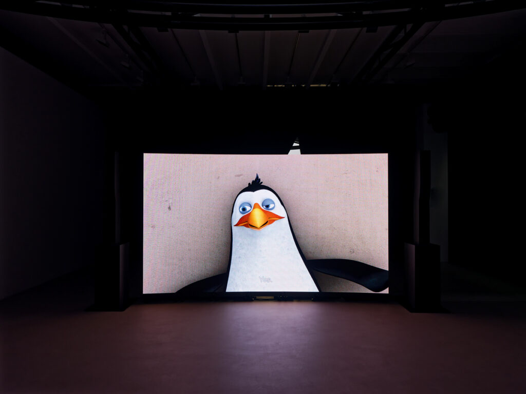 Vidéo des artistes Caroline Poggi et Jonathan Vinel. Vue de l'exposition 1000 milliards d'images chez Reiffers Art Initiatives, Paris.