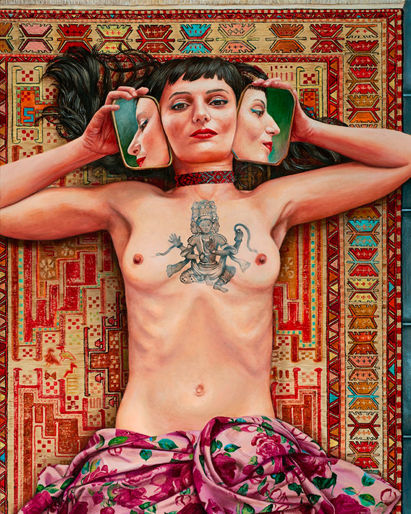 expostion Bruxellesde l'artiste Nazanin Pouyandeh Peinture Marina à trois têtes (2024)