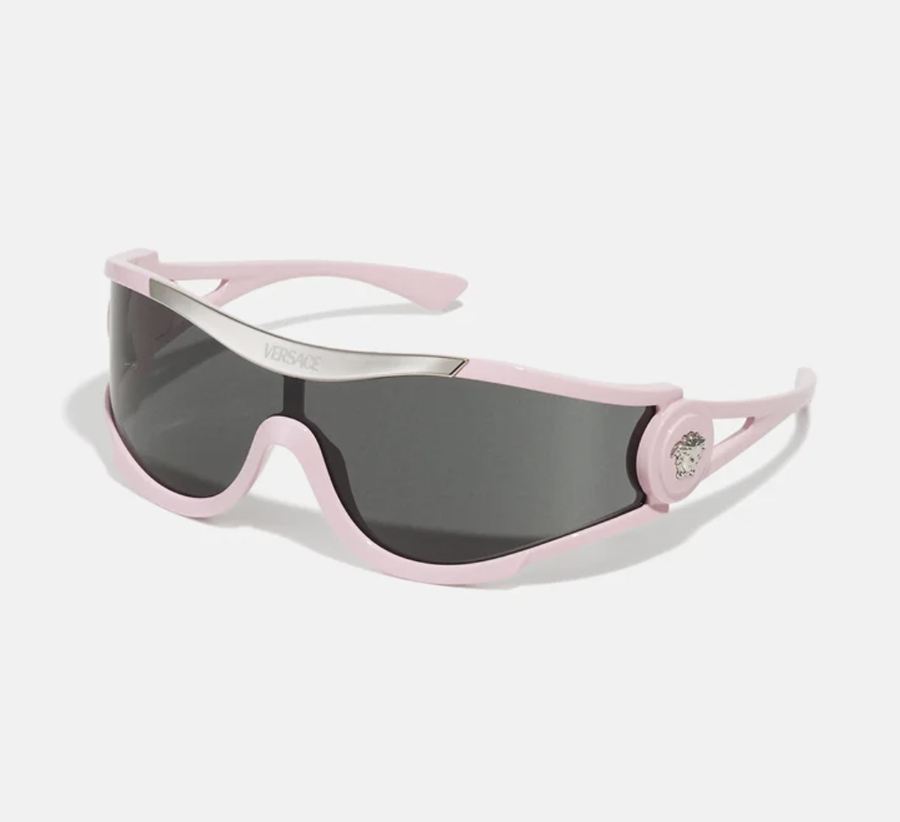lunettes de soleil sport roses au style barbie avec logo versace