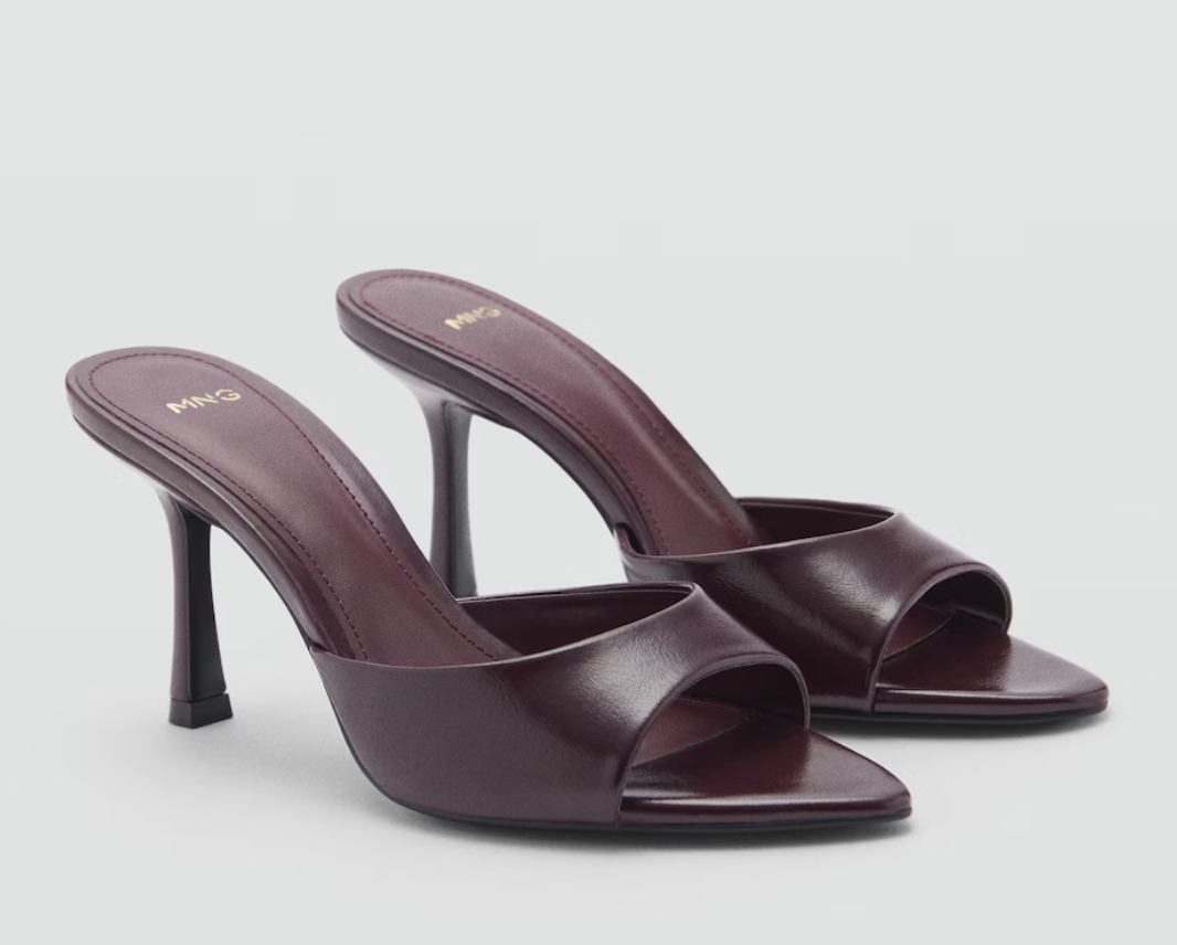 mules ouvertes à talon haut bordeaux mango
