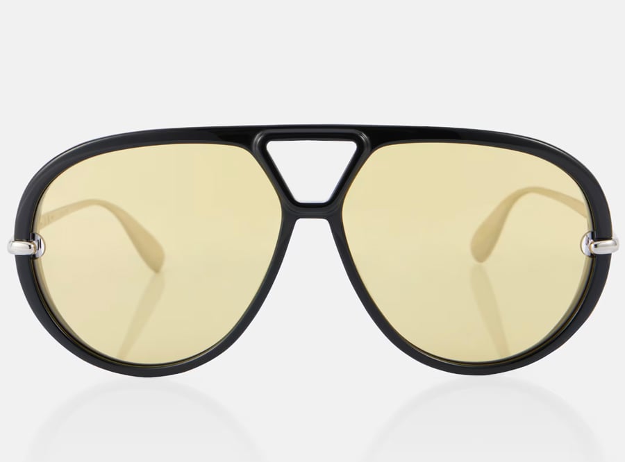 lunettes de soleil aviateur monture noire verres jaunes bottega veneta
