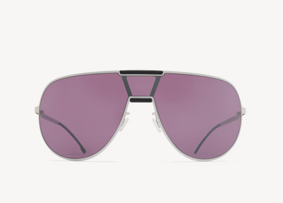 lunettes de soleil aviateur verres roses monture argentée rimowa x mykita
