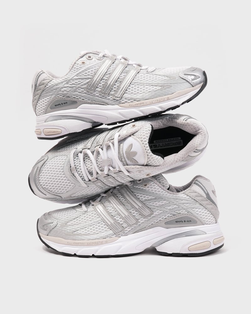Sneakers argentées en toile et cuir Adidas x Sporty and rich.