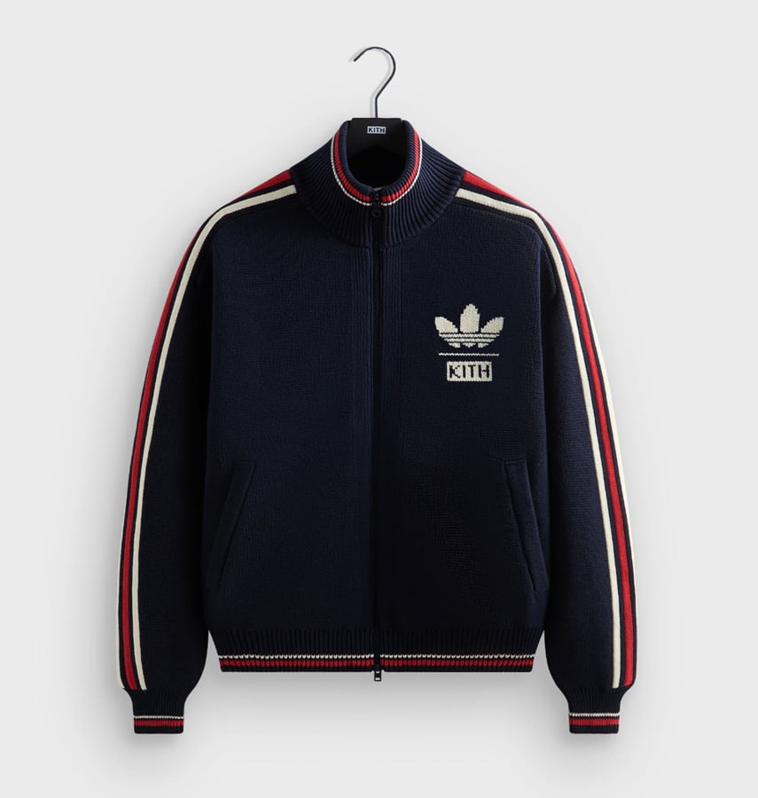 gilet zippé en coton bleu blanc rouge kith x adidas