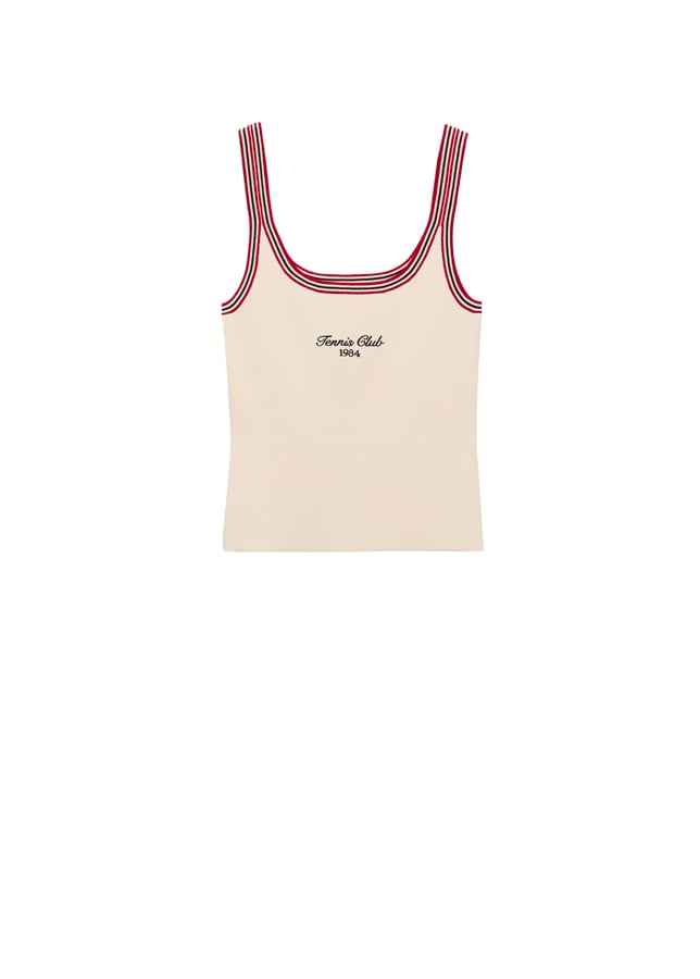 débardeur beige clair brodé mango tennis club