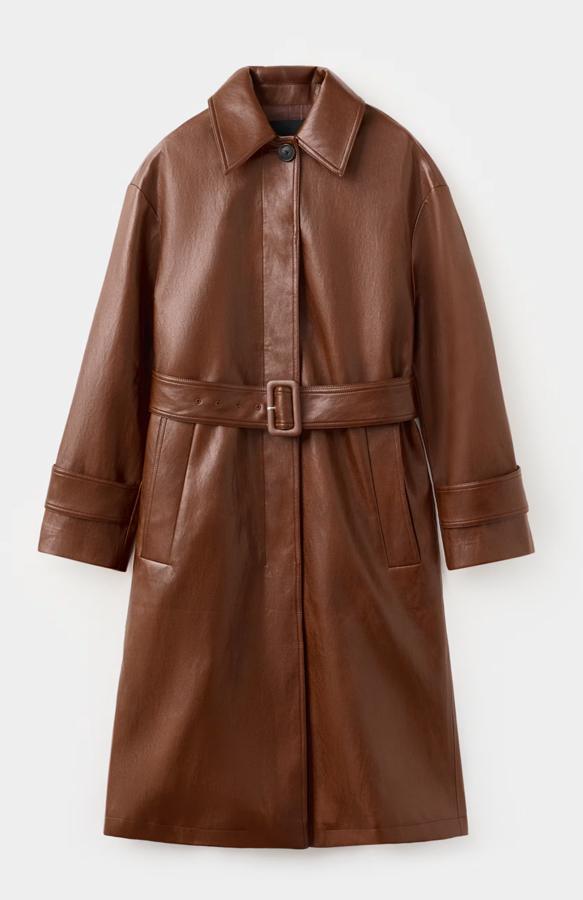 trench en faux cuir tendance à ceinture mango