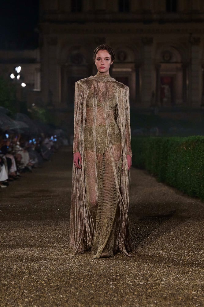 Dior Cruise 2026 gold fringed dress