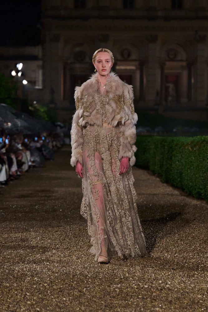 Dior Cruise 2026 lace dress and fur coat