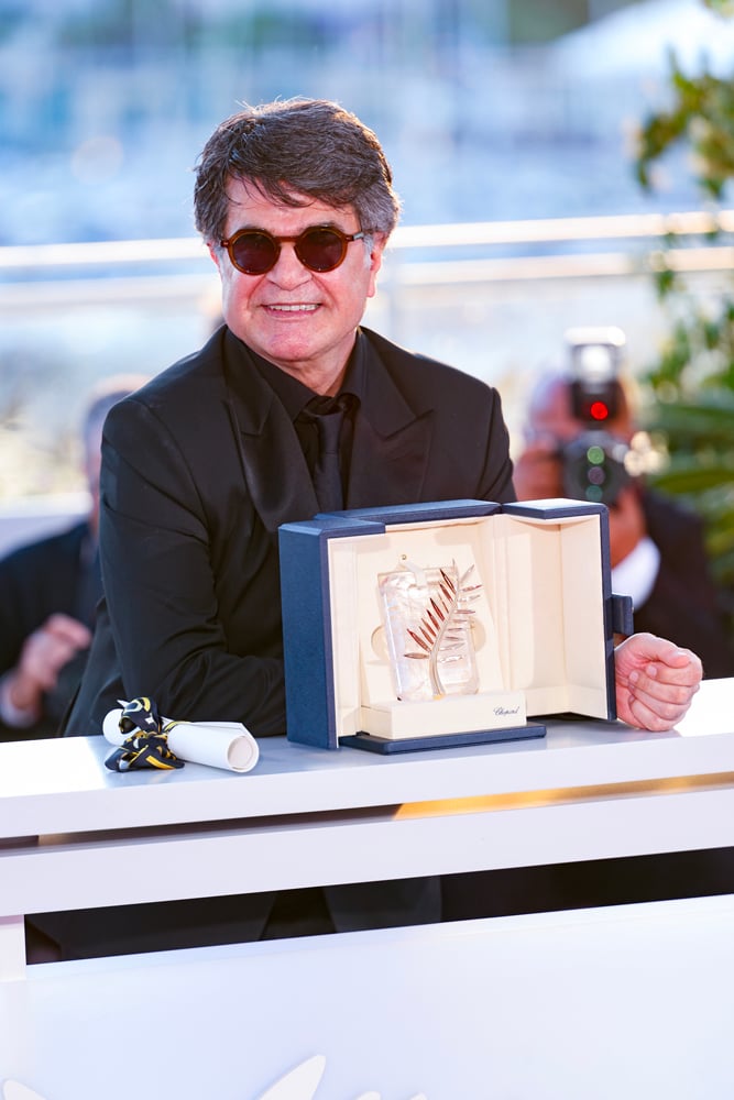 Jafar Panahi, winner of the Palme d'Or at the 78th Cannes Film Festival in the Palais des Festivals, on May 24th, 2025