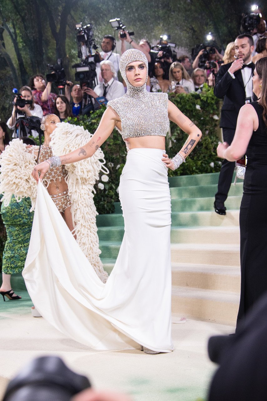 The model attending the Met Gala: "Sleeping Beauties: Reawakening Fashion" at the Metropolitan Museum of Art, on May 6th, 2024, in New York. Photo by Lexie Moreland/WWD via Getty Images.