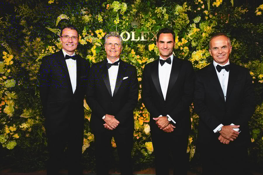 Christian Berner, , Nicolas Brunschwig, Roger Federer, Jean-Frédéric Dufour au concert des ambassadeurs organisé par rolex
