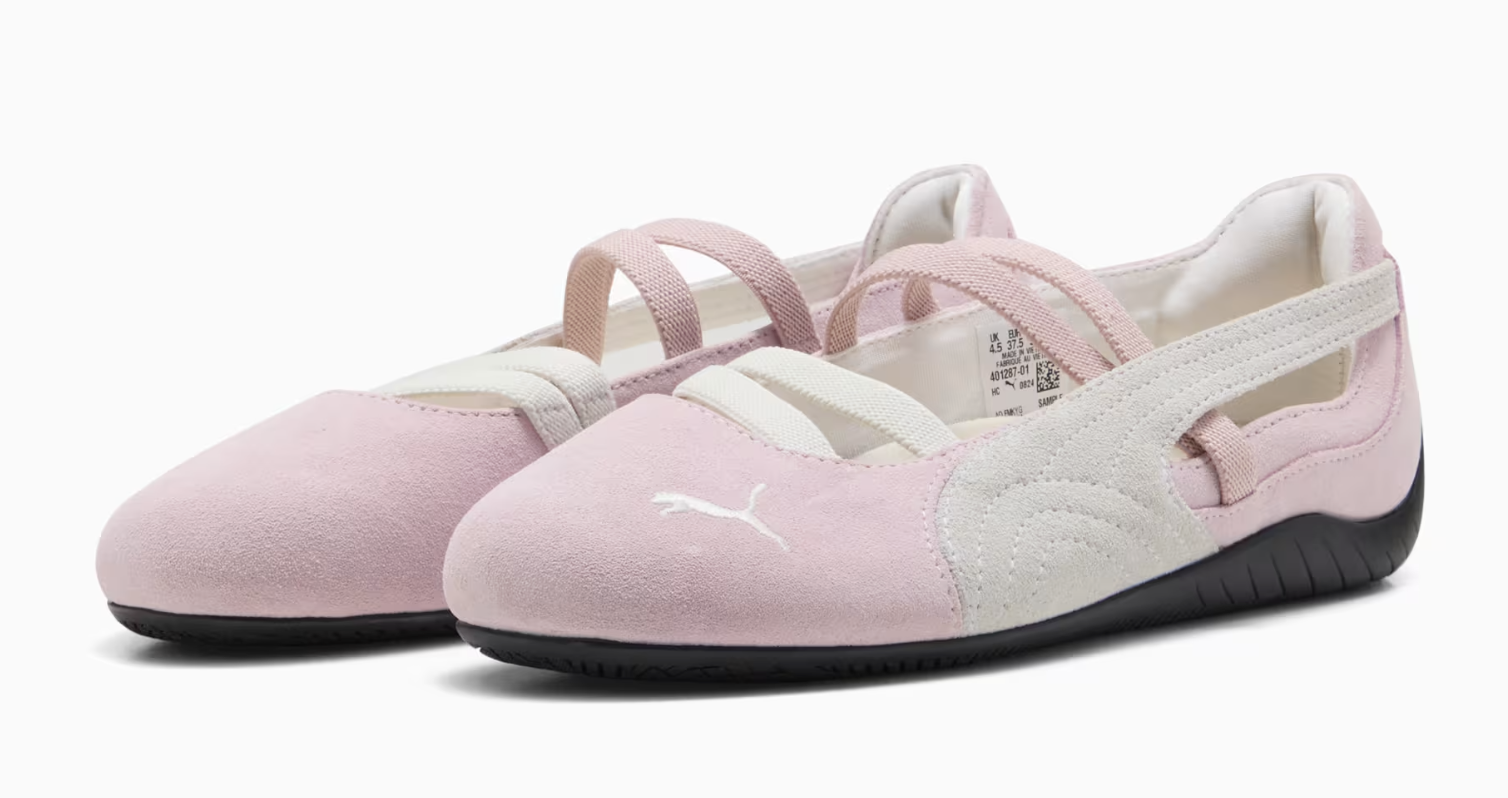 sneakerina ballerines en suede rose et blanc puma