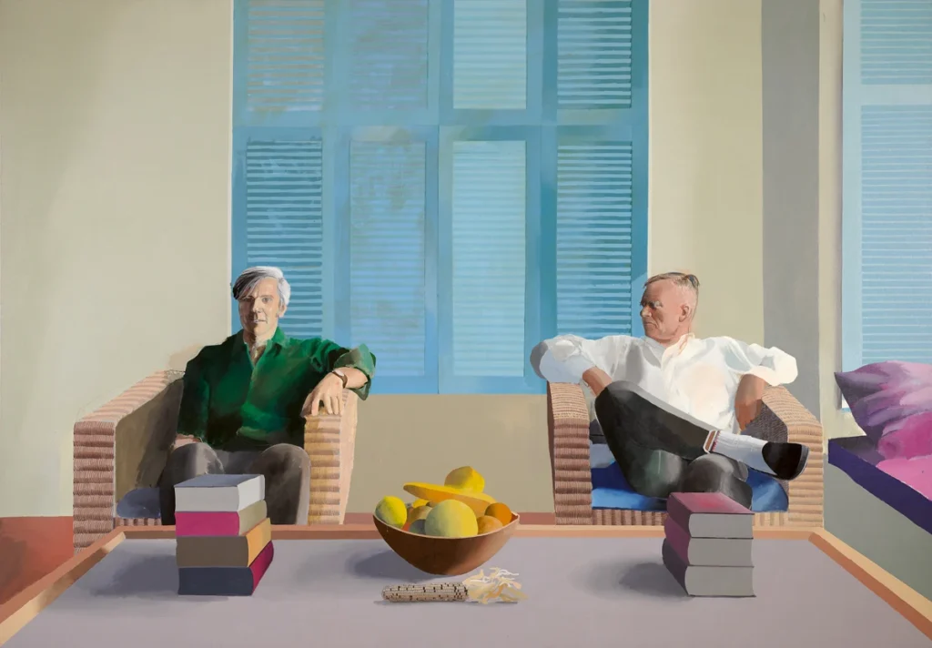 David Hockney, Christopher Isherwood and Don Bachardy (1968). Acrylic on canvas,