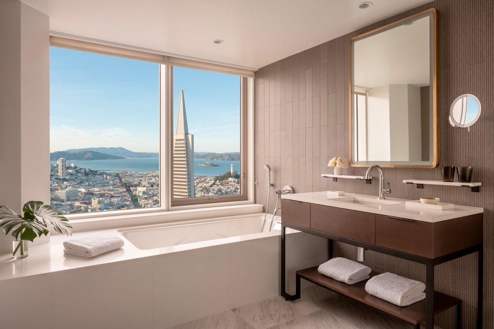 Hotel room at the Four Seasons in the Embarcadero district in San Francisco.