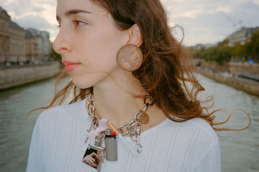 collier charm et boucle d'oreille pièce de monnaie d'heygere 