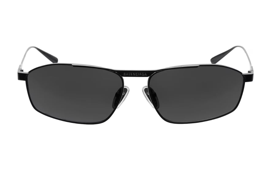 lunettes de soleil rectangulaires en métal noir balenciaga