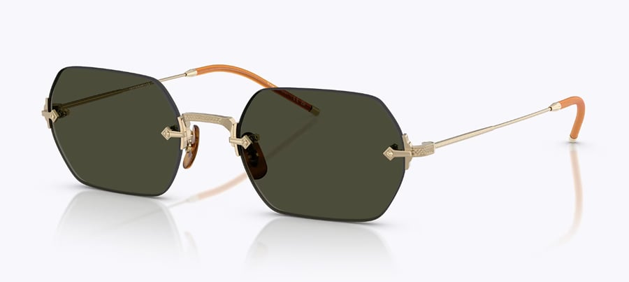Oliver Peoples metal, rectangle-frame and green lense sunglasses, €580.