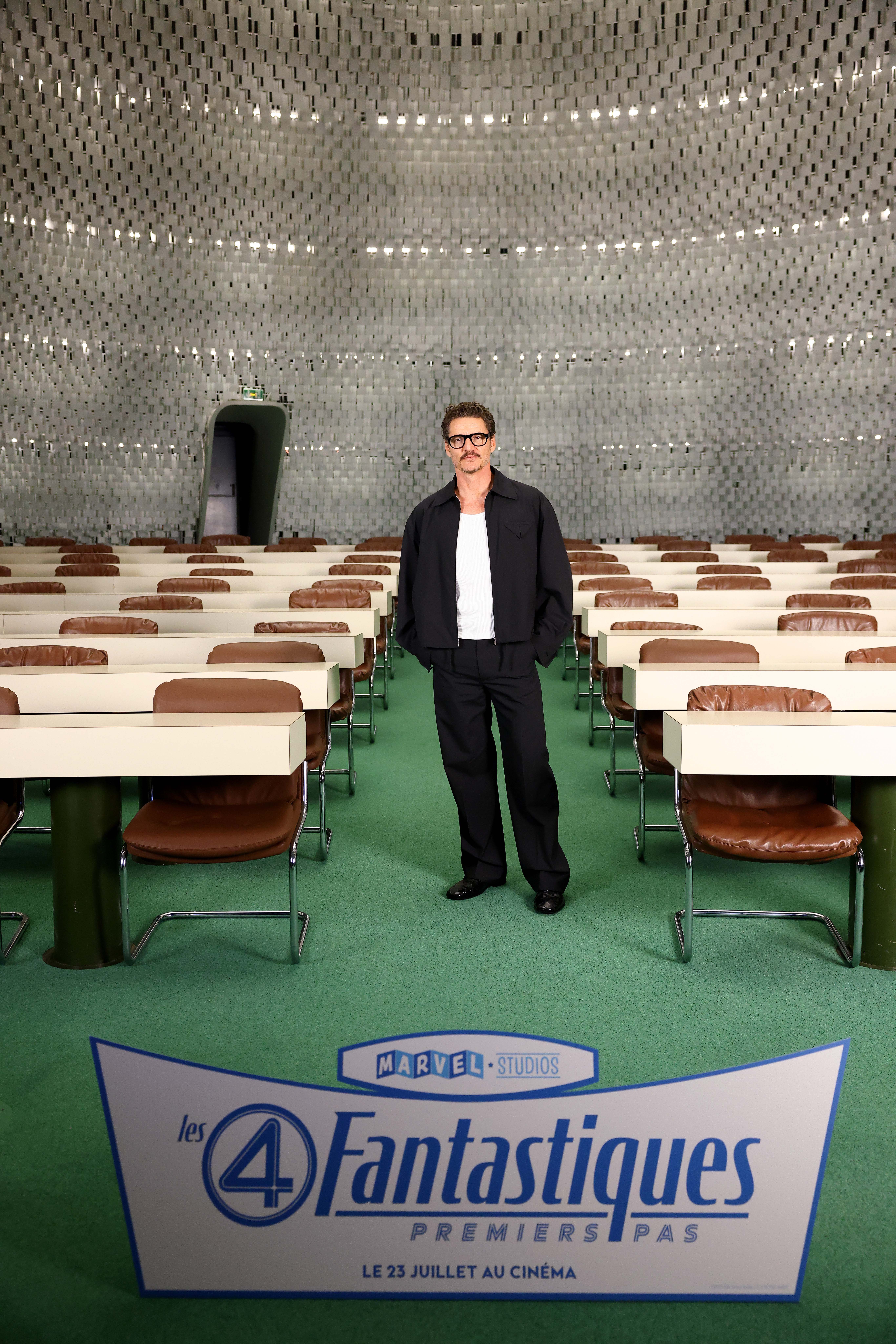 Pedro Pascal at the press conference for The Fantastic Four: First Steps at Espace Niemeyer in Paris on July 7th, 2025. Photo by Marc Piasecki/Getty Images for Disney.