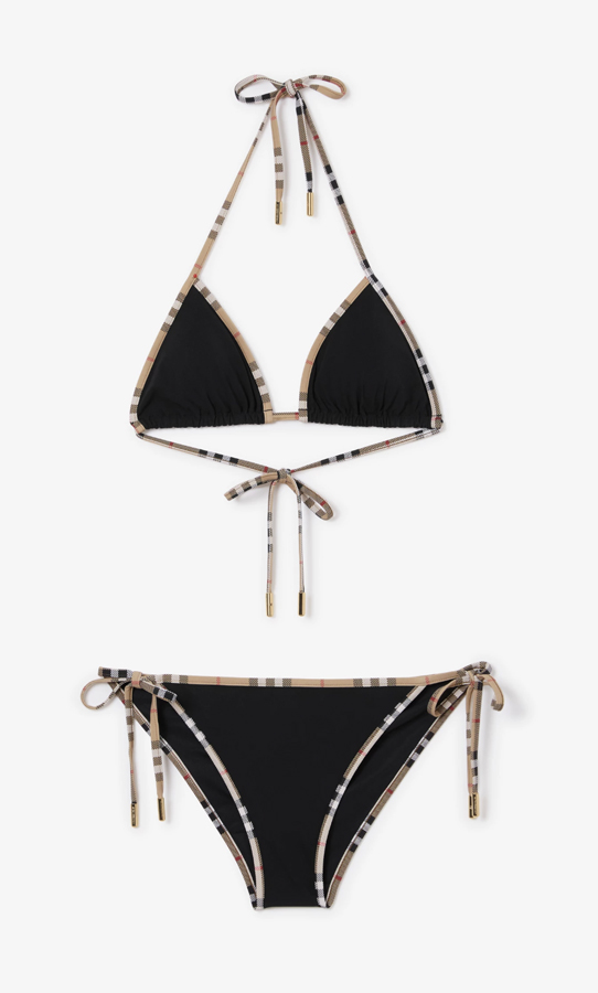 bikini noir à bordure check burberry