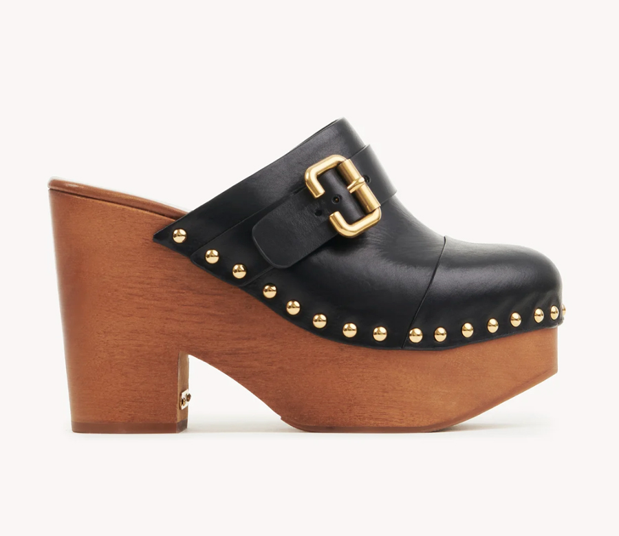 sabots à plateforme en cuir noir chloé 