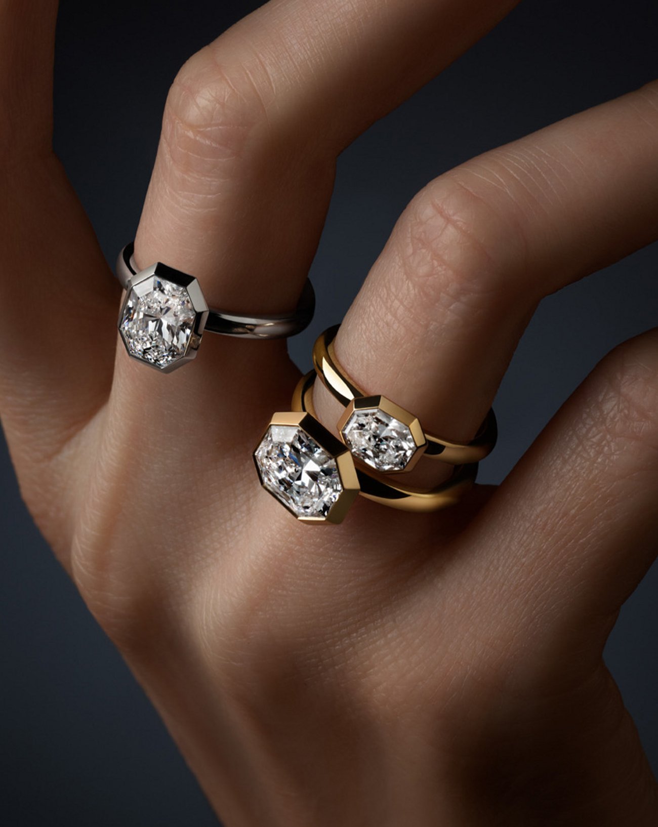 bagues en or et diamants de synthèse swarovski collection octagon 2025
