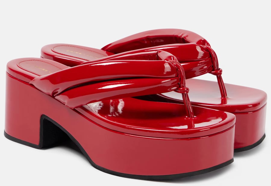 Dries Van Noten red patent-leather, platform thong sandals