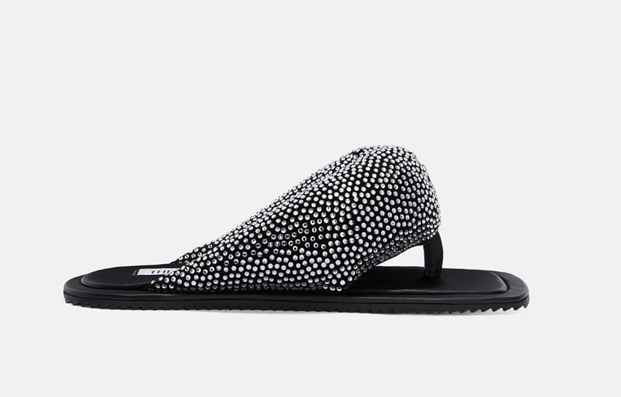 The Attico crystal, black suede flip-flops