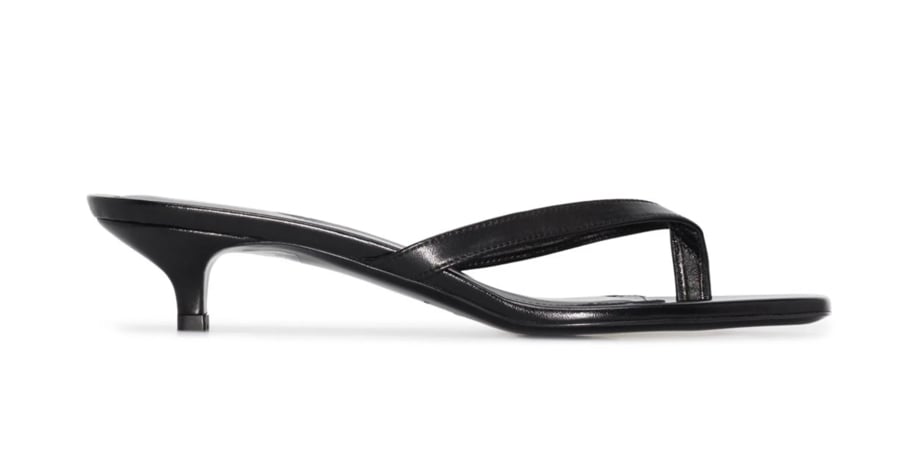 Toteme black leather, kitten-heel flip flops