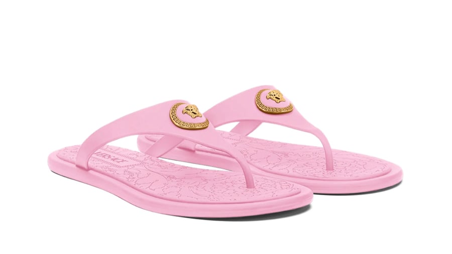 Versace Pink rubber flip-flops with metallic detail