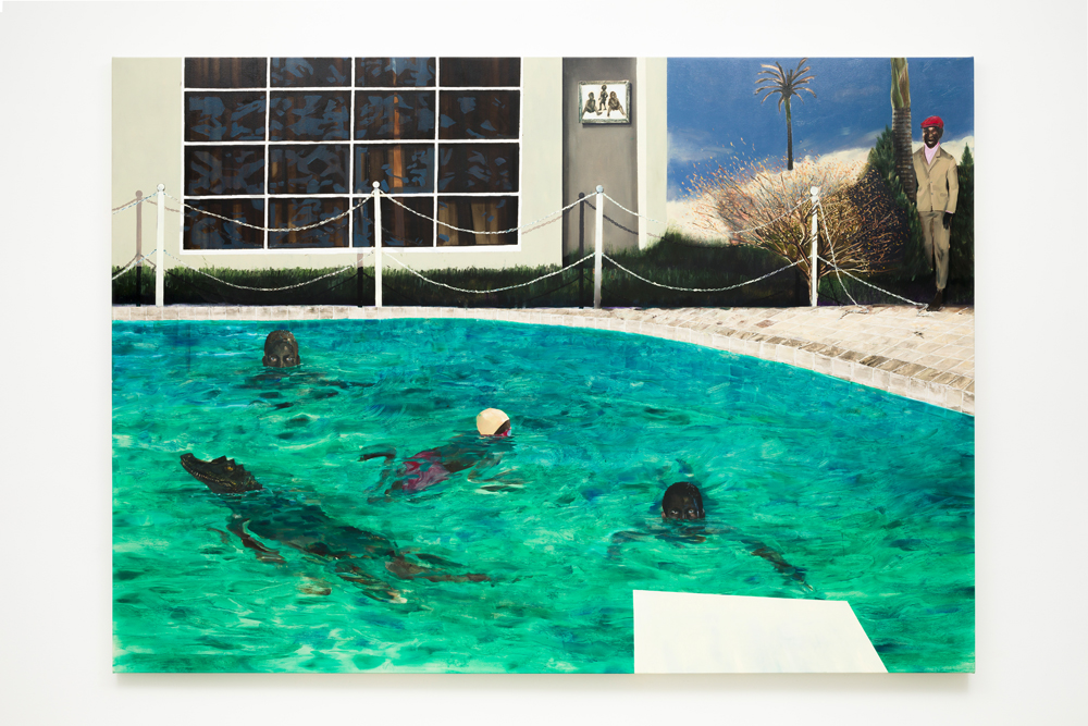 peinture de l'artiste brésilien Antonio Obá, Banhistas no 3 – Espreita [Bathers no. 3 – Peeking] (2020) exposé au Grand Palais et à la Bourse de commerce