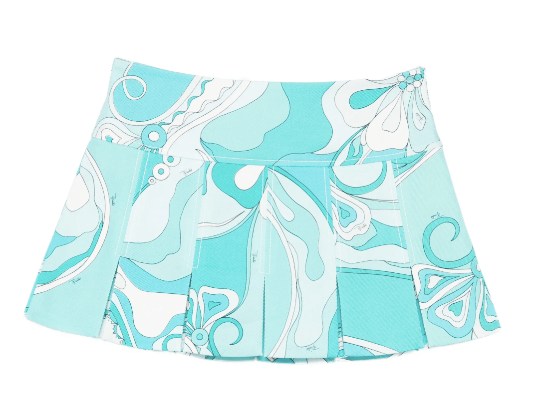 minijupe bleu plissée tendance printemps-ete 2026 pucci