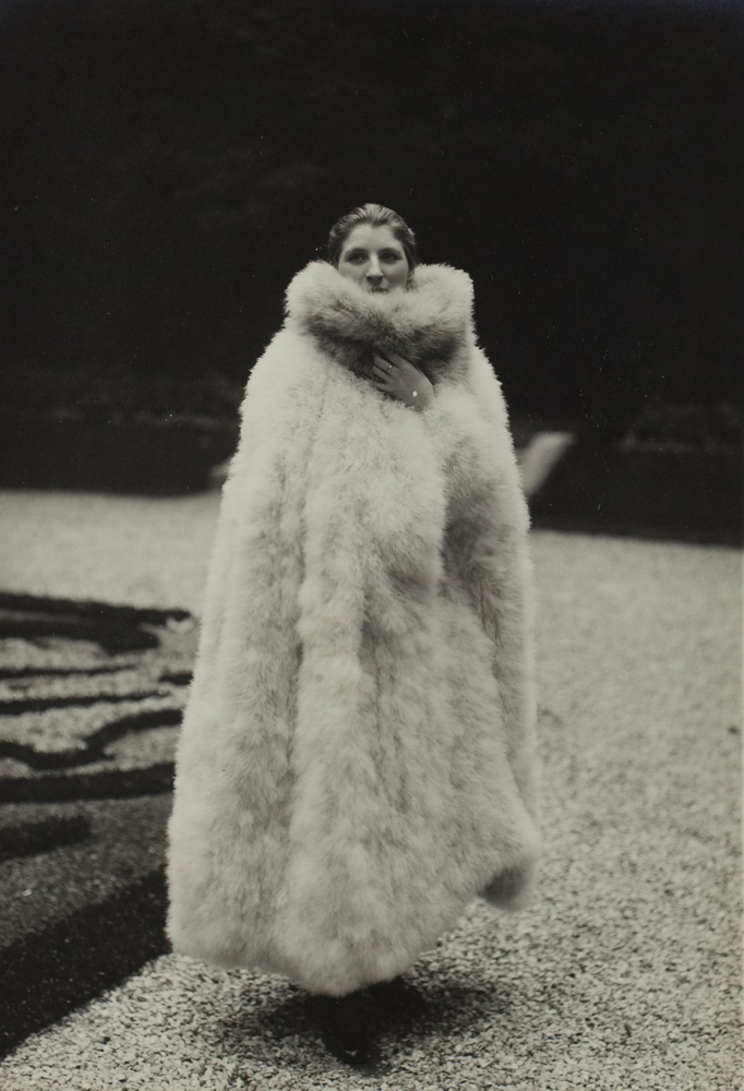 Archival photograph of a Paul Poiret fur coat, exhibited as part of the Paul Poiret exhibition at the Musée des Arts Décoratifs.