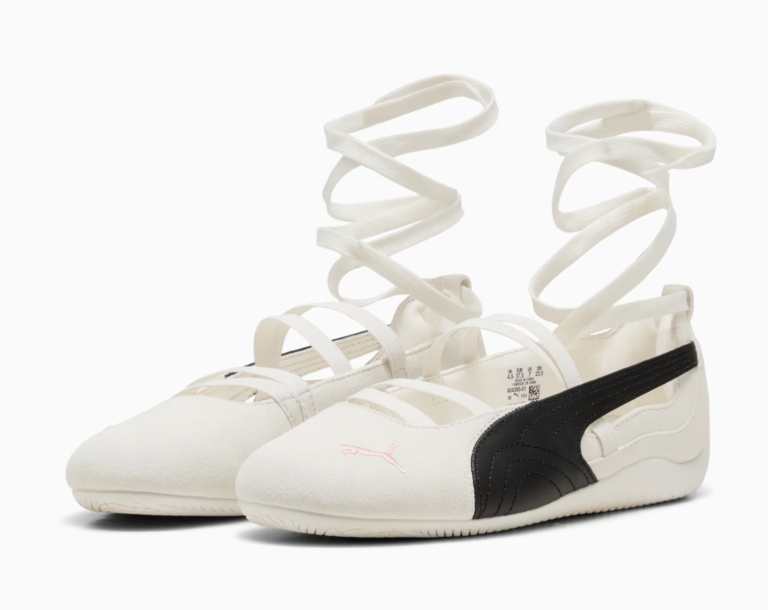 sneakerinas ballerines à lacets en cuir blanc et noir puma x rosé