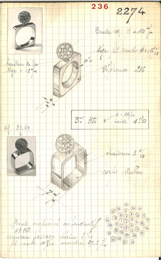 Deux bagues avec boule serties de pierres, archives dinh van