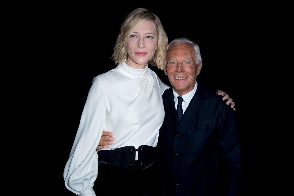 Le couturier Giorgio Armani et l’actrice Cate Blanchett. © SGP.
