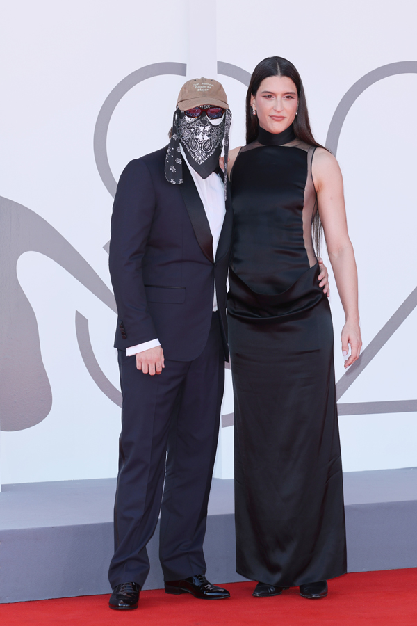 Stillz and Arca wearing dresses by Courrèges at the 2025 Venice Film Festival