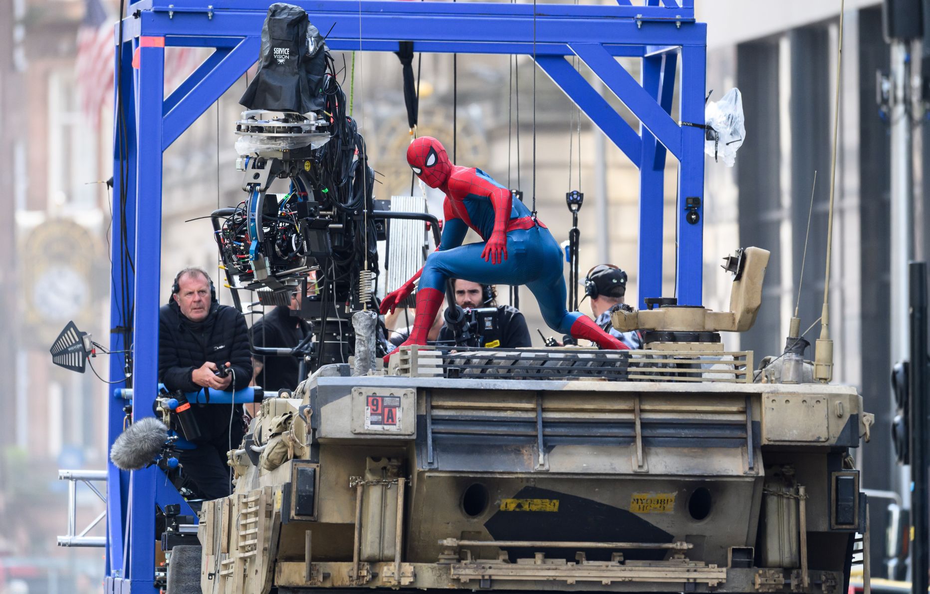 Tom Holland est aperçu sur le tournage de Spider-Man: Brand New Day le 3 août 2025 à Glasgow, en Écosse. (Photo par MEGA/GC Images)