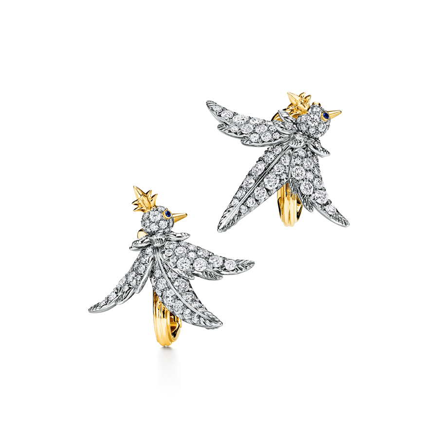 boucles d'oreilles en or et diamants tiffany & co collection bird on a rock