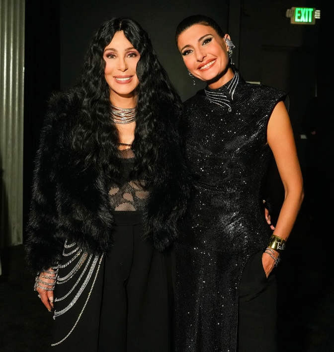 Cher and Giovanna Battaglia Engelbert at the Masters of Light exhibition by Swarovski in Hollywood. 