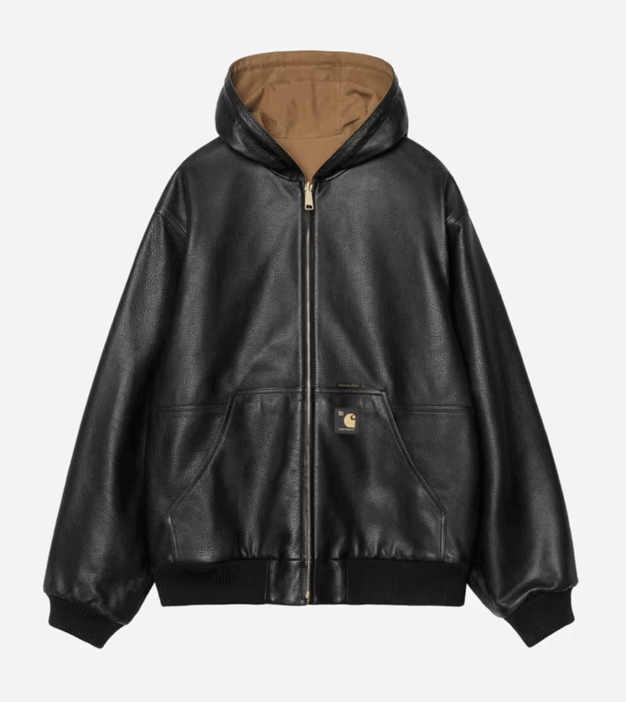 bomber à capuche en cuir noir réversible carhartt