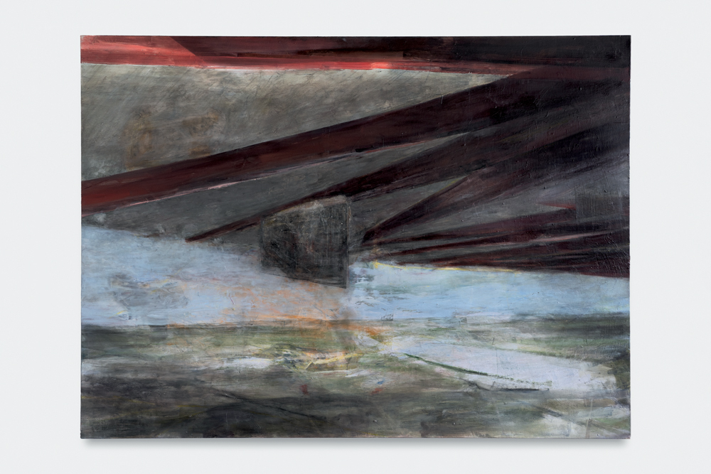 The house goes off de Carlotta Amanzi (2023-24). Huile et céramique métallique sur toile.