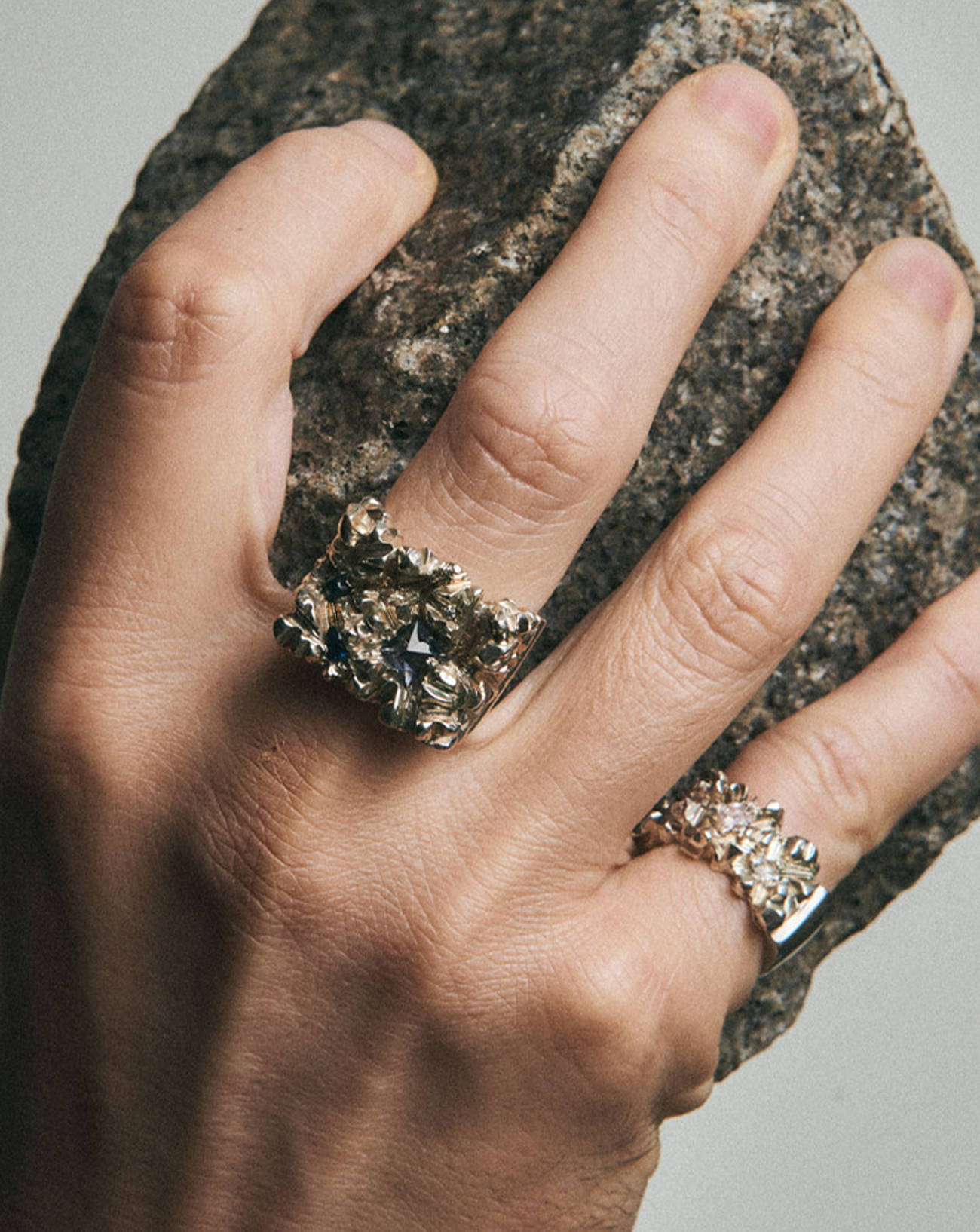 bague en argent et or et pierres précieuses meteor