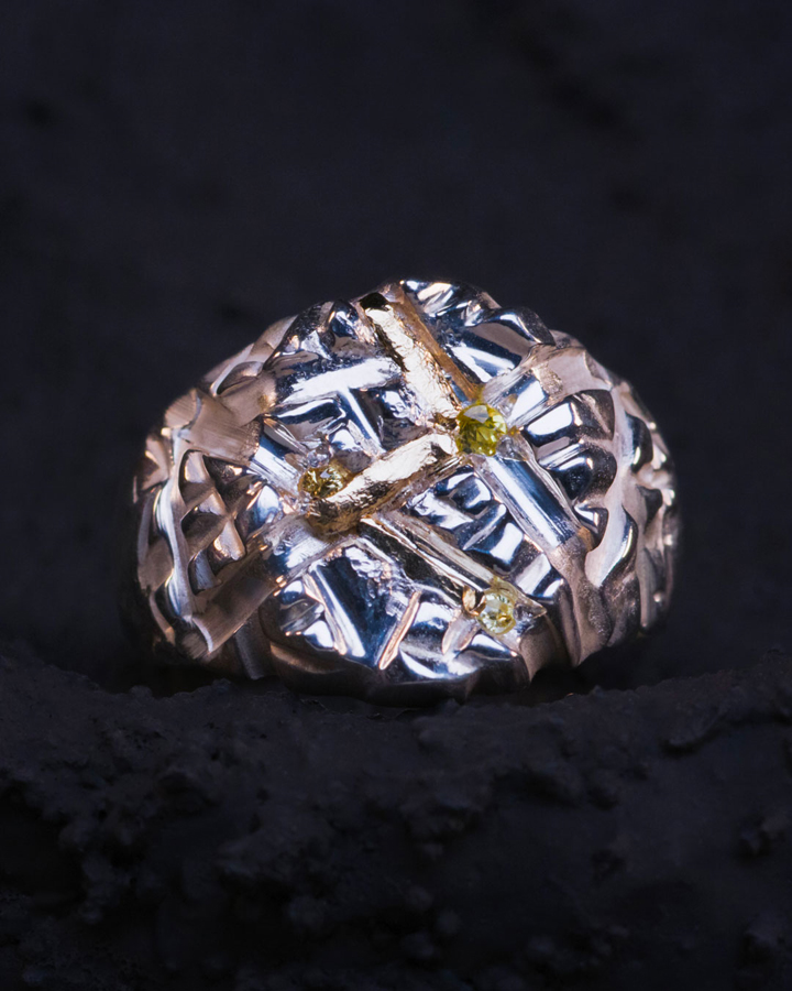 bague en argent et pierres précieuses meteor