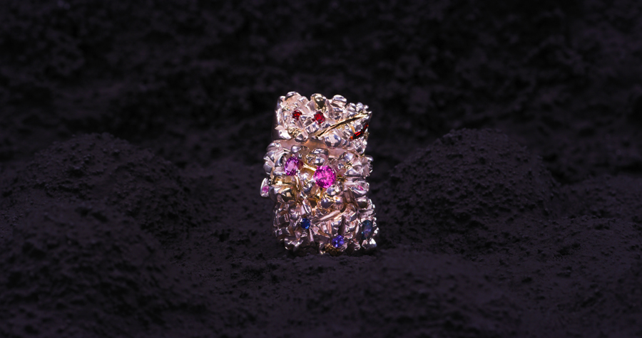 bague en argent et pierres précieuses meteor 