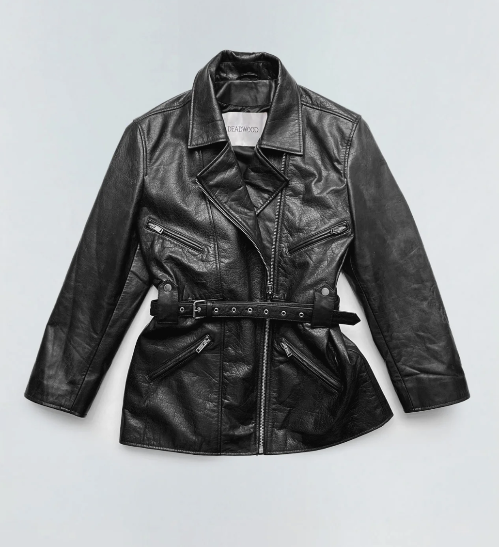 veste biker en cuir noir deadwood