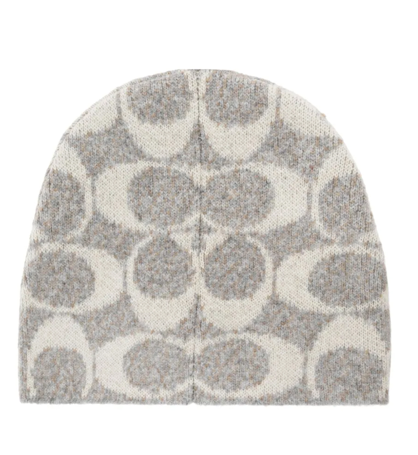 bonnet gris et blanc au logo coach signature 
