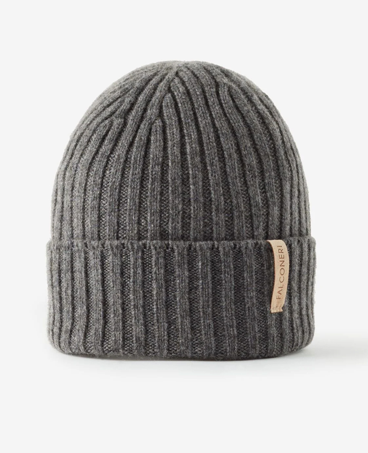 bonnet cotelé en cachemire gris falconeri